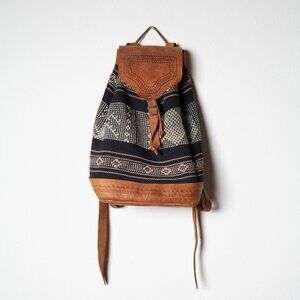 Vintage Woven & Leather Backpack